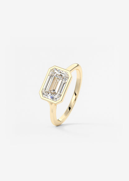 East West Emerald Bezel Solitaire Lab Grown Diamond Engagement Ring