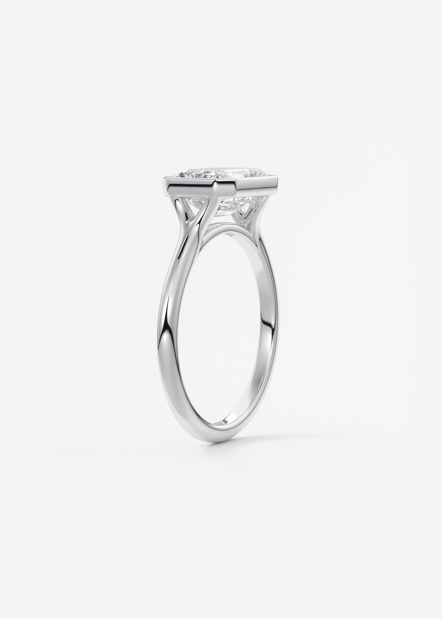 East West Emerald Bezel Solitaire Lab Grown Diamond Engagement Ring