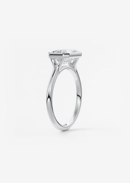 East West Emerald Bezel Solitaire Lab Grown Diamond Engagement Ring