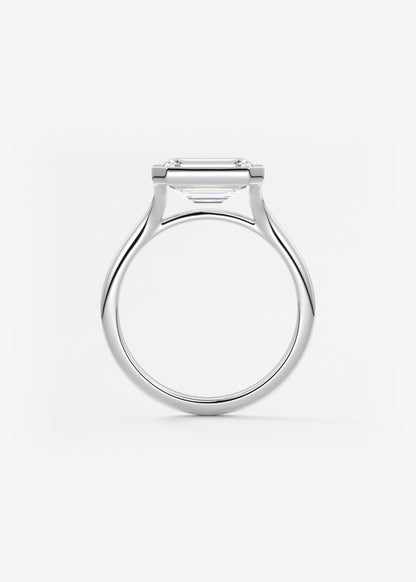 East West Emerald Bezel Solitaire Lab Grown Diamond Engagement Ring