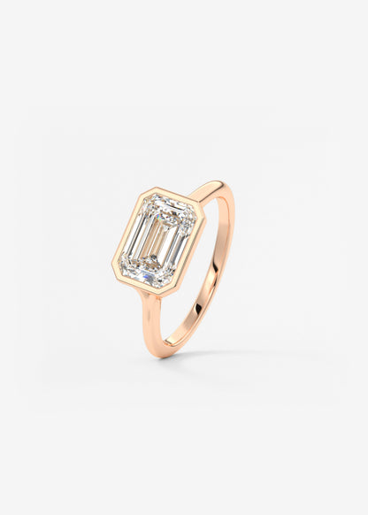 East West Emerald Bezel Solitaire Lab Grown Diamond Engagement Ring