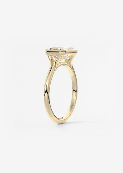 East West Emerald Bezel Solitaire Lab Grown Diamond Engagement Ring