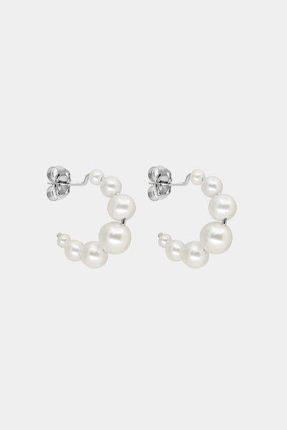 Graduating Pearl Hoops | Silver