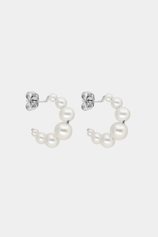 Graduating Pearl Hoops | Silver