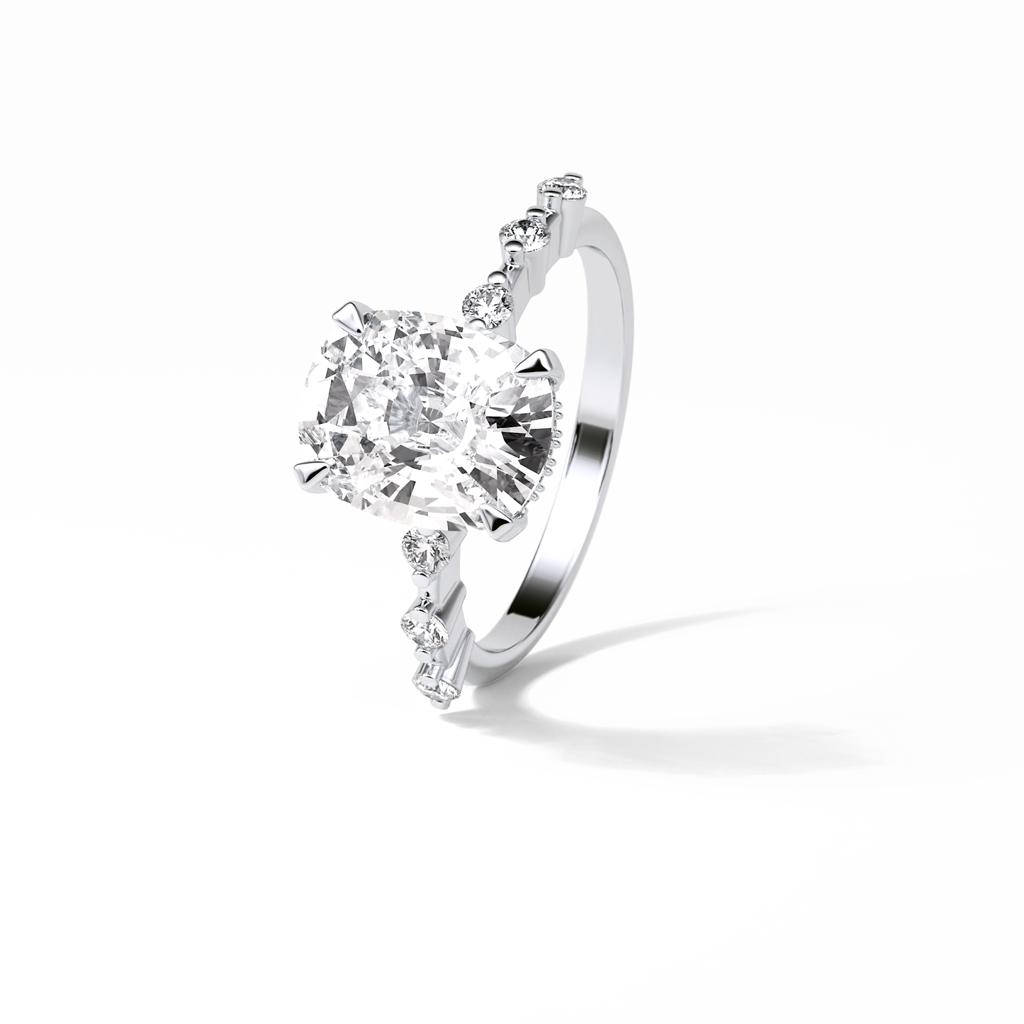 Cushion Dainty Pave Lab Grown Diamond Engagement Ring
