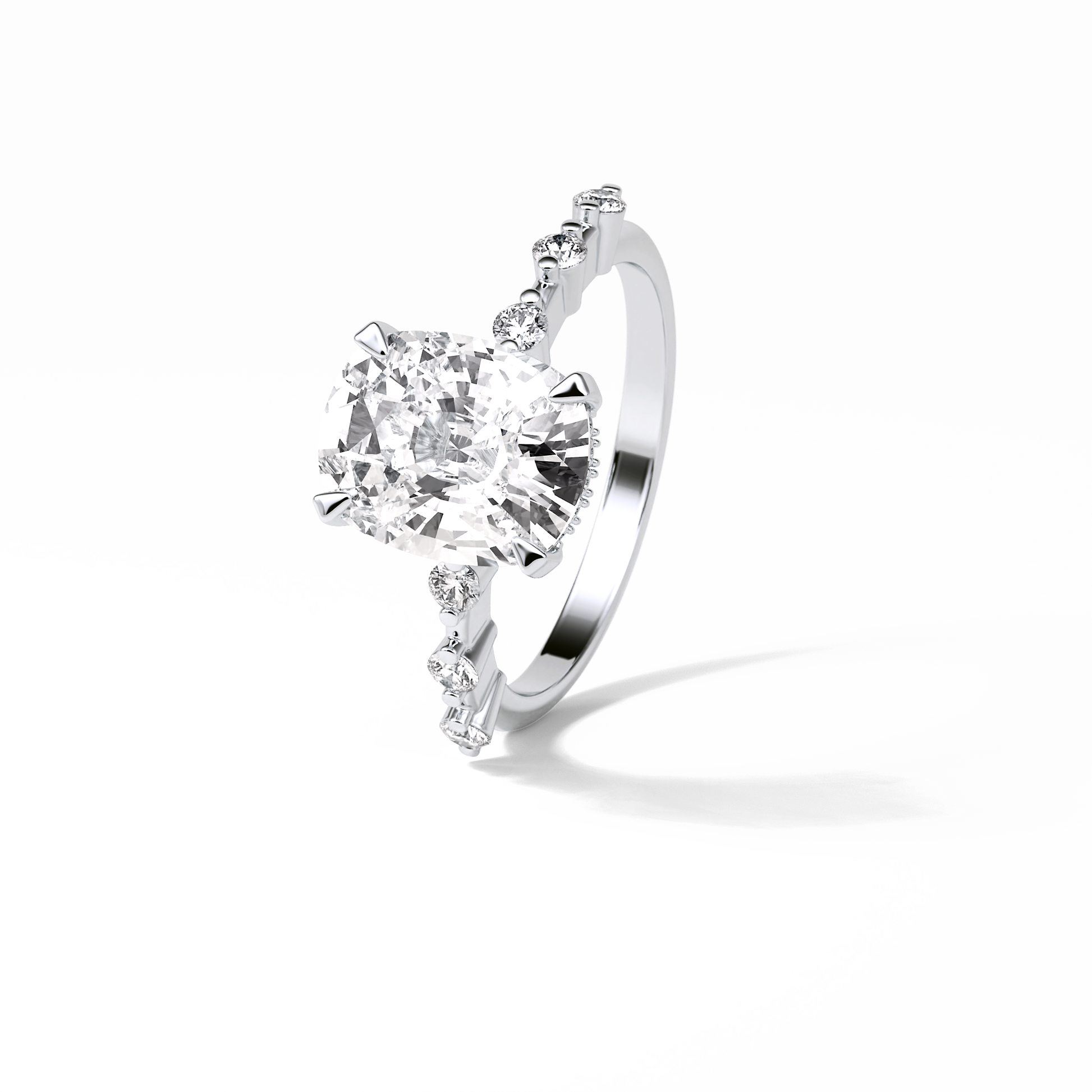Cushion Dainty Pave Lab Grown Diamond Engagement Ring
