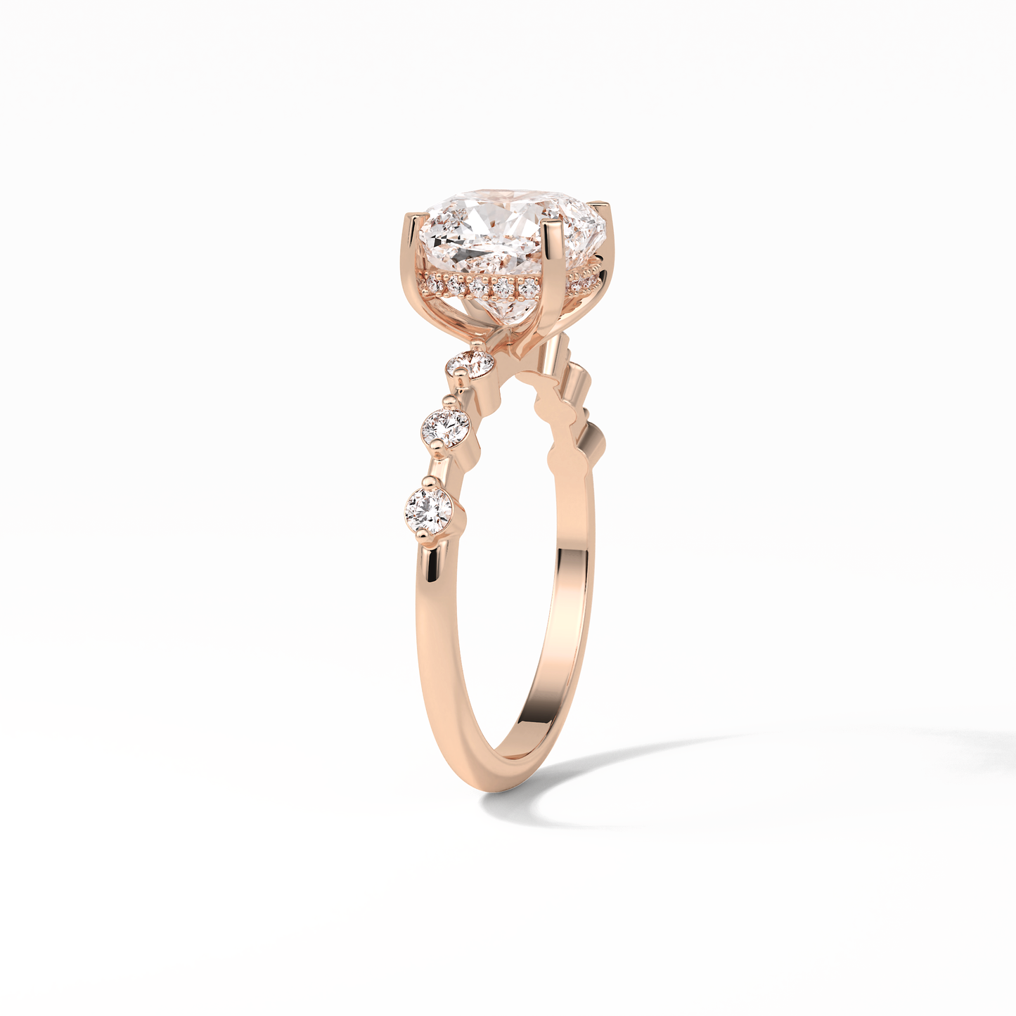 Cushion Hidden Halo & Dainty Pave Lab Grown Diamond Engagement Ring