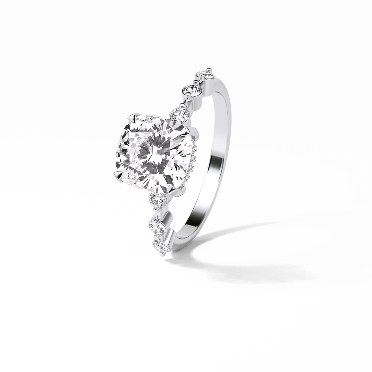 Cushion Hidden Halo & Dainty Pave Lab Grown Diamond Engagement Ring