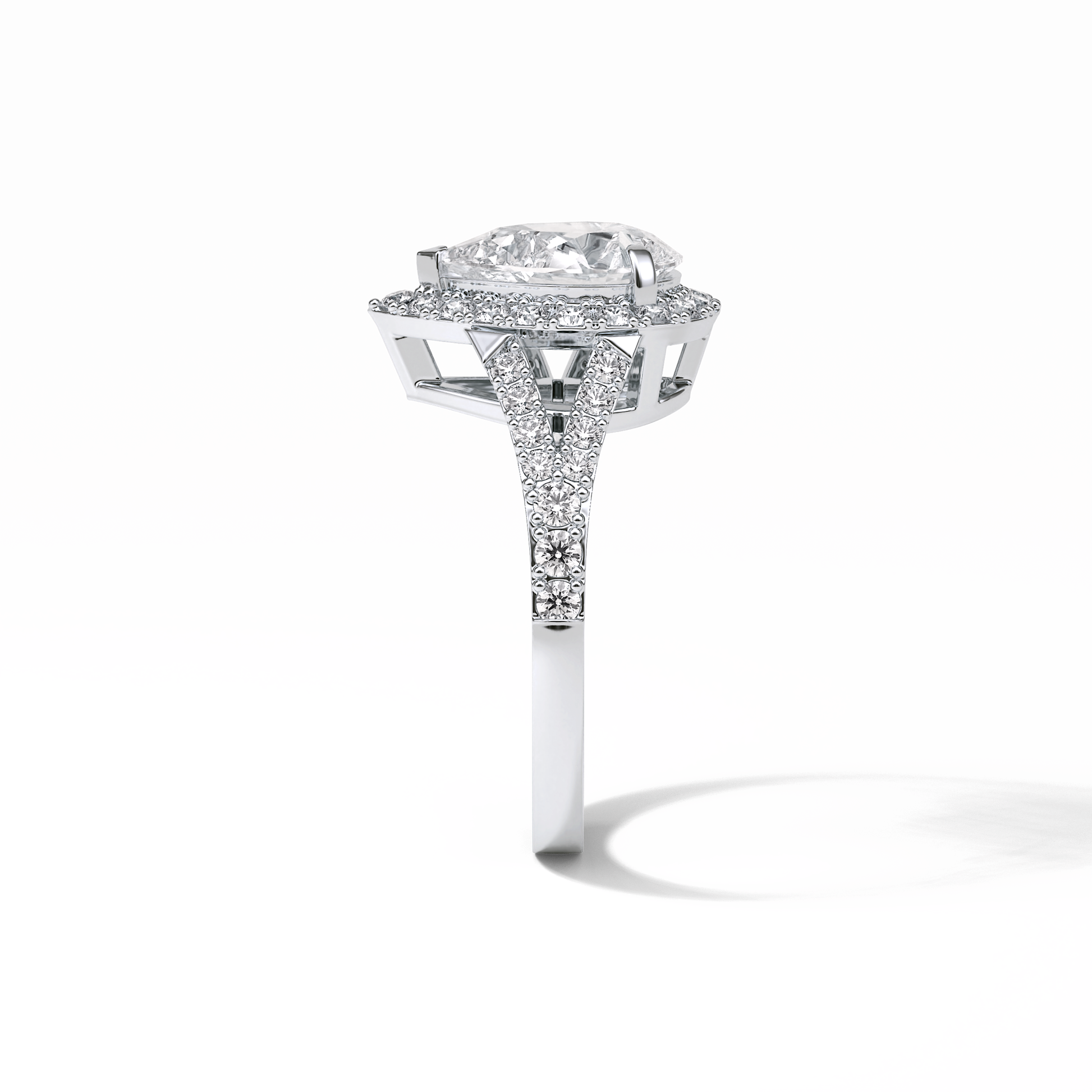 Oval Halo & Split Shank Lab Grown Diamond Engagement Ring
