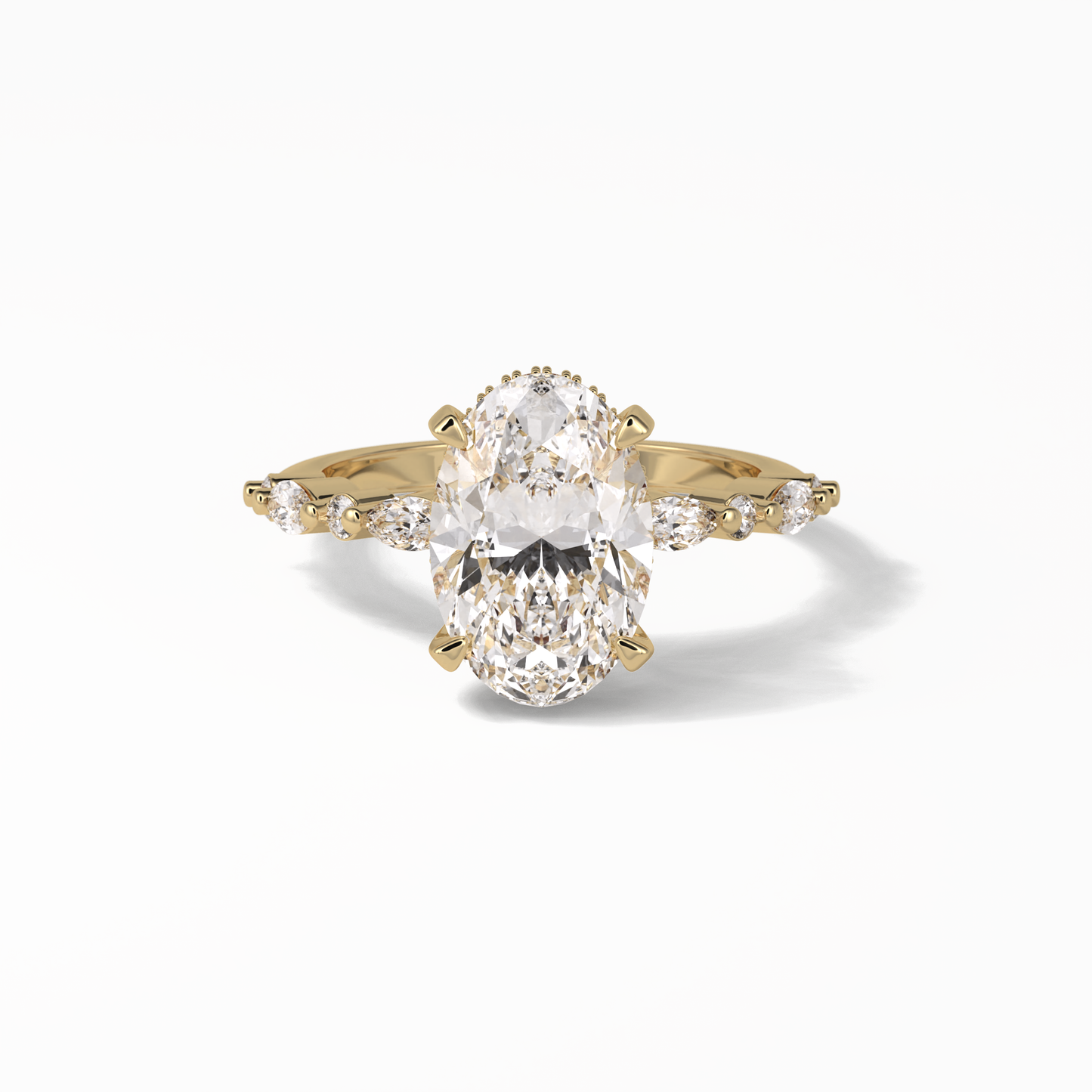 Oval Hidden Halo & Dainty Lab Grown Diamond Engagement Ring