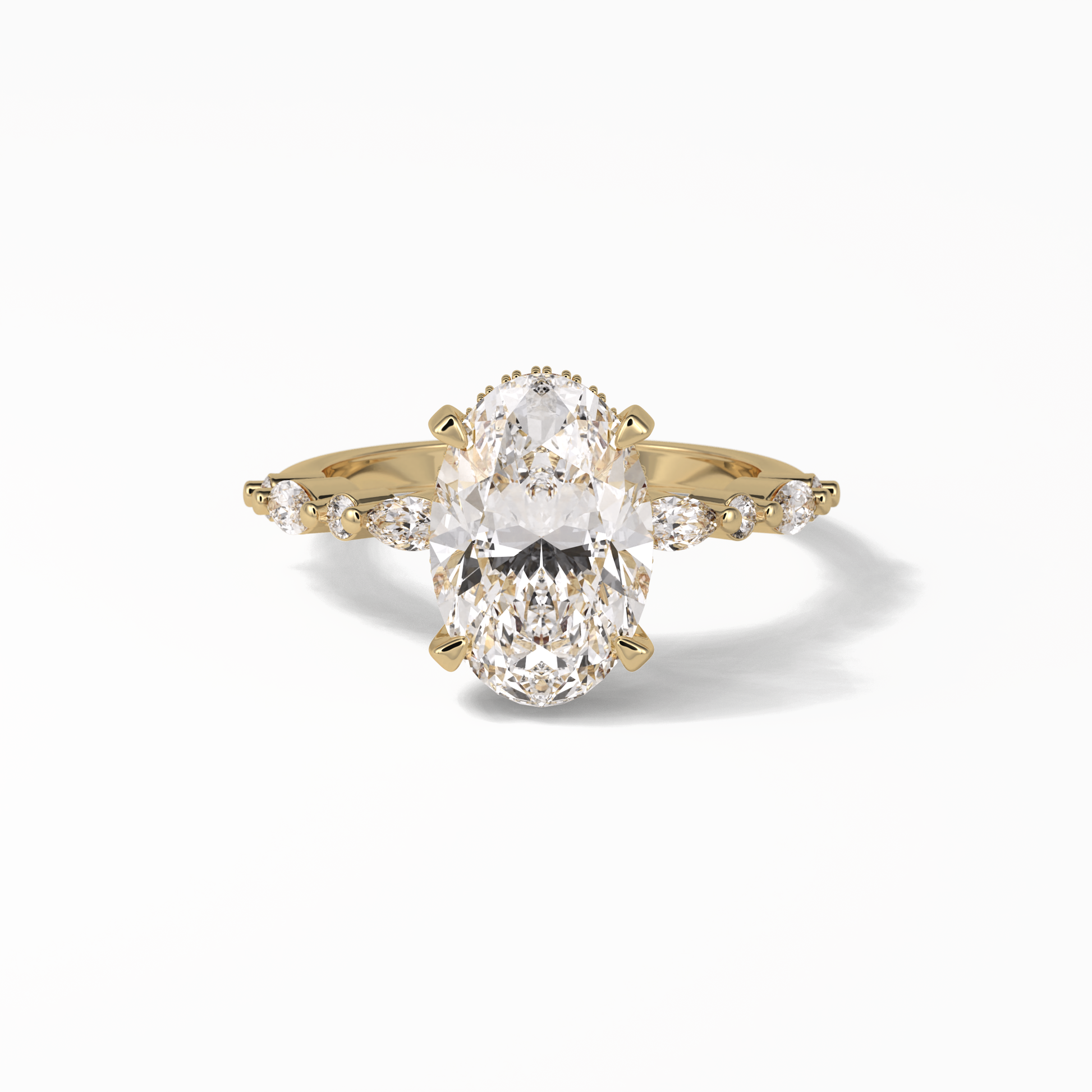Oval Hidden Halo & Dainty Lab Grown Diamond Engagement Ring