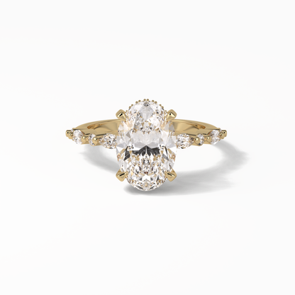 Oval Hidden Halo & Dainty Lab Grown Diamond Engagement Ring