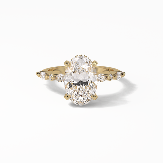Oval Hidden Halo & Dainty Lab Grown Diamond Engagement Ring