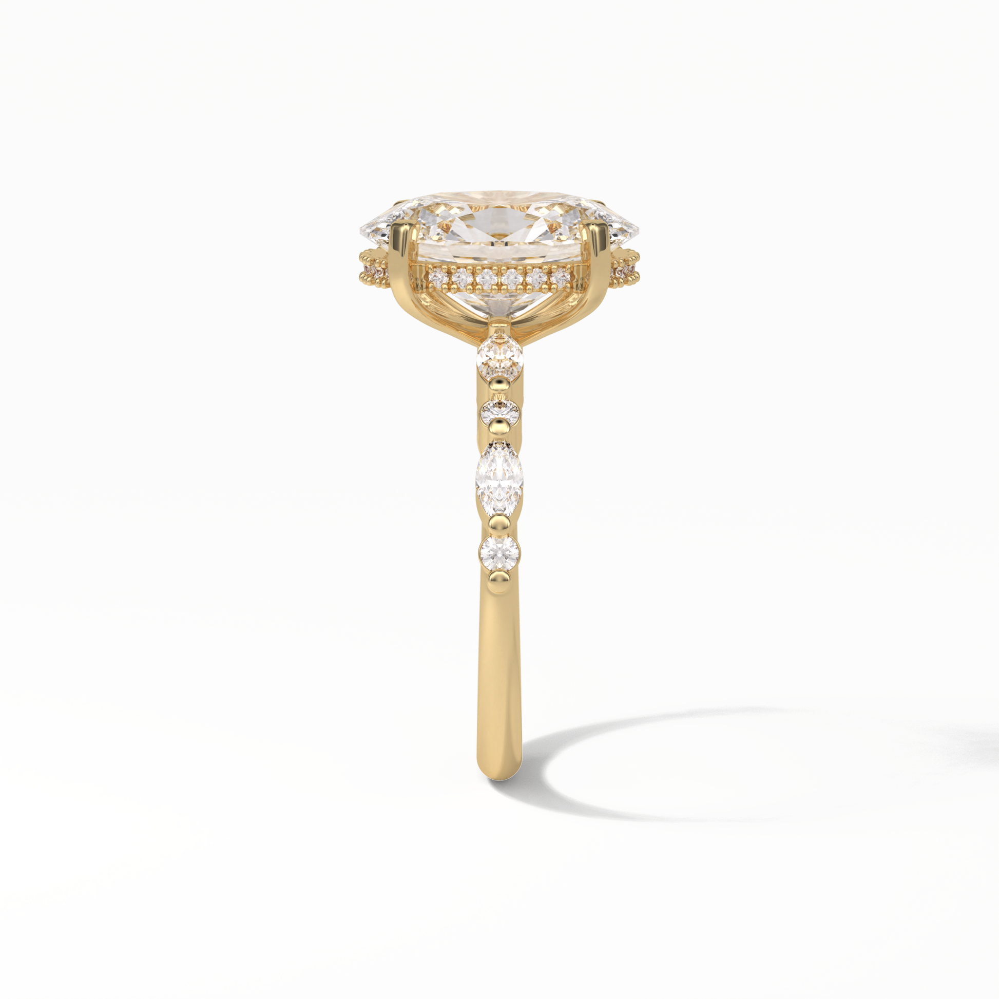 Oval Hidden Halo & Dainty Lab Grown Diamond Engagement Ring
