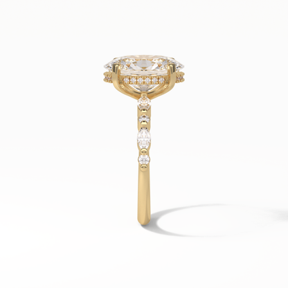Oval Hidden Halo & Dainty Lab Grown Diamond Engagement Ring