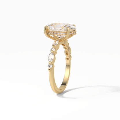 Oval Hidden Halo & Dainty Lab Grown Diamond Engagement Ring