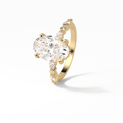 Oval Hidden Halo & Dainty Lab Grown Diamond Engagement Ring