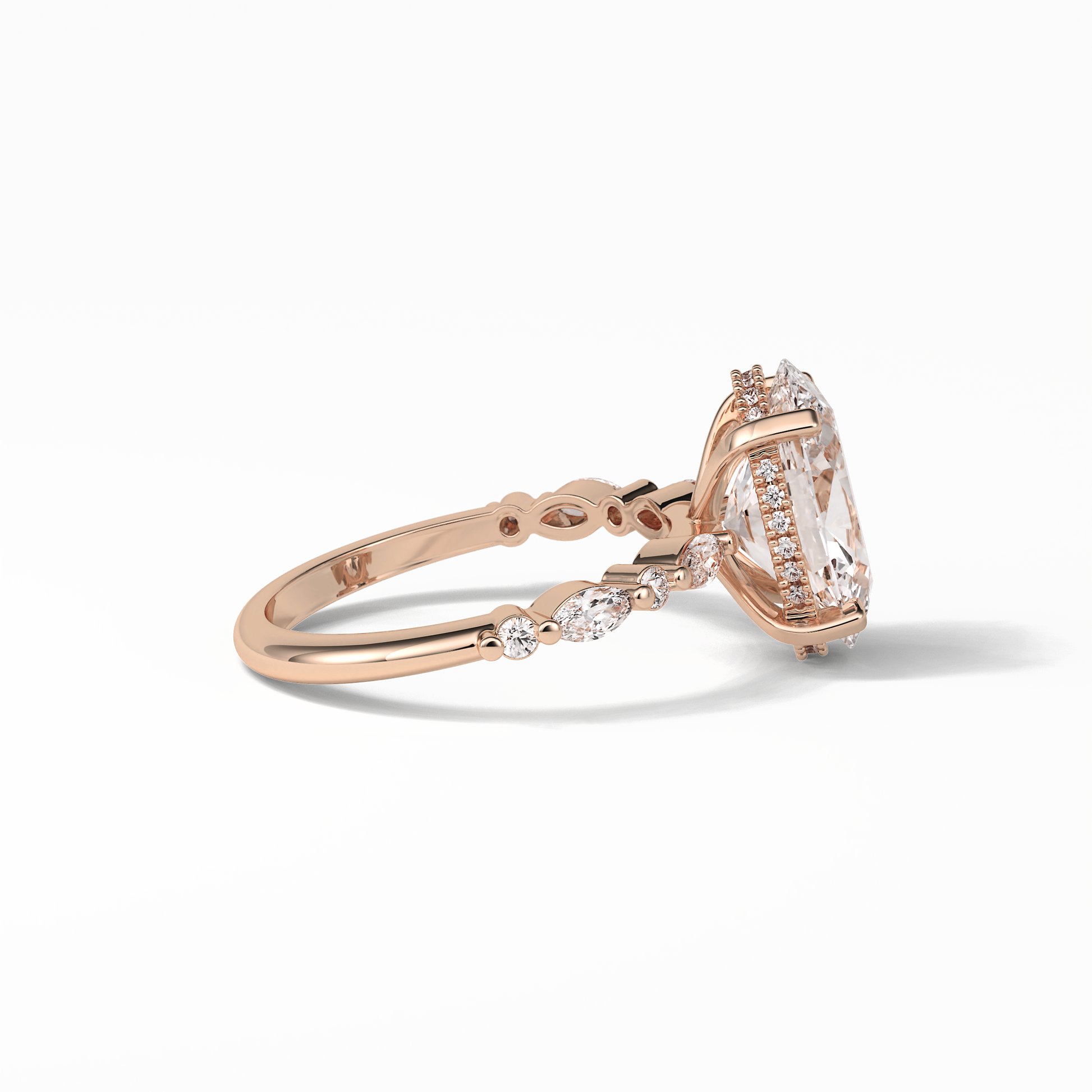 Oval Hidden Halo & Dainty Lab Grown Diamond Engagement Ring