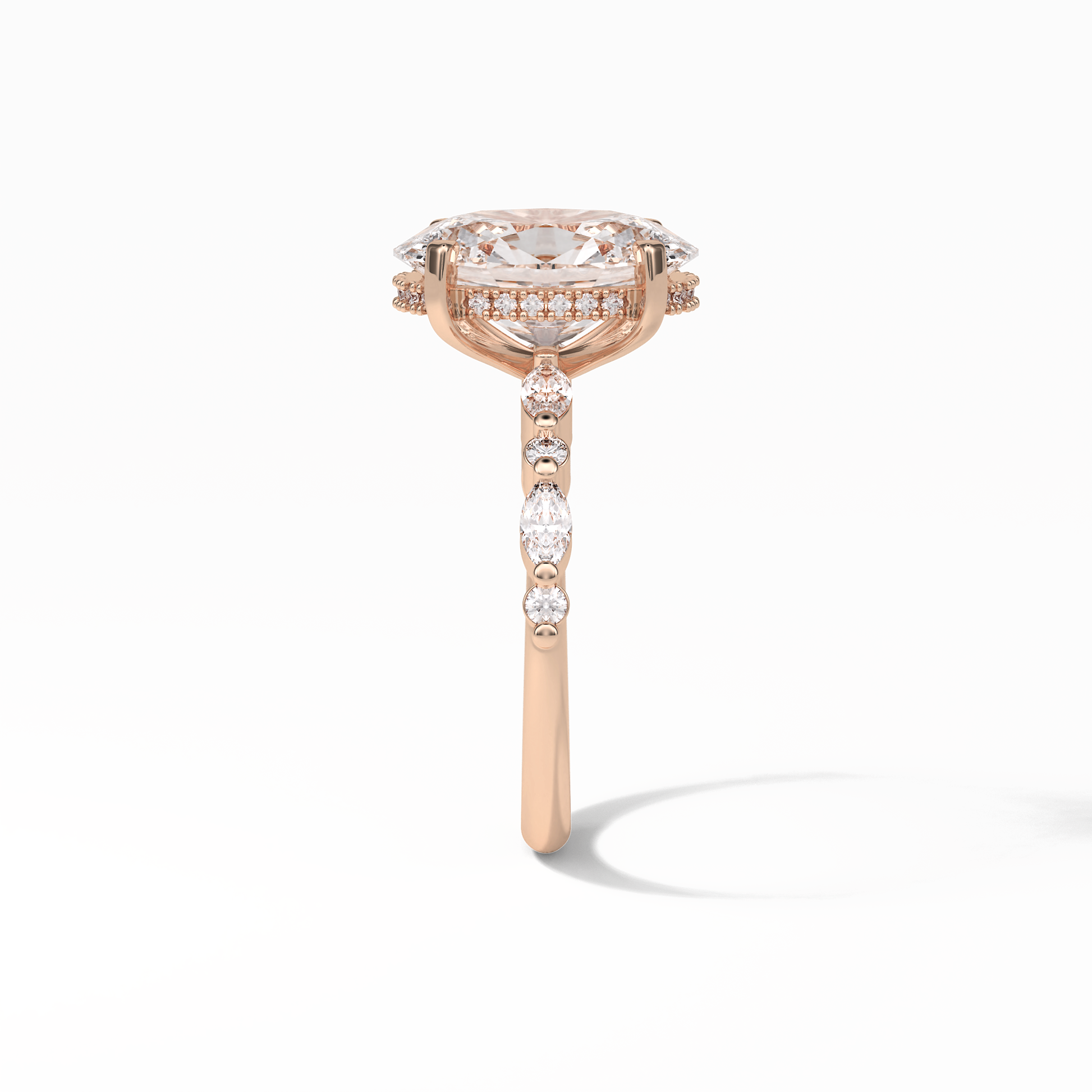 Oval Hidden Halo & Dainty Lab Grown Diamond Engagement Ring