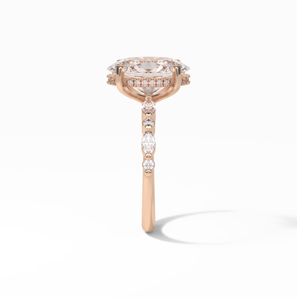 Oval Hidden Halo & Dainty Lab Grown Diamond Engagement Ring