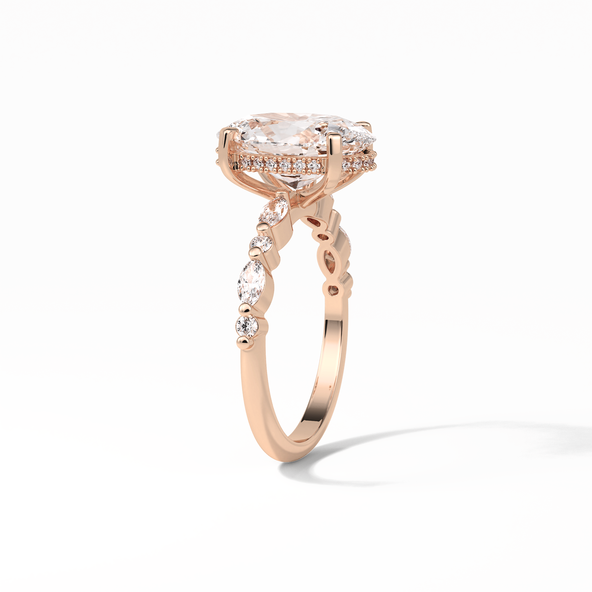 Oval Hidden Halo & Dainty Lab Grown Diamond Engagement Ring