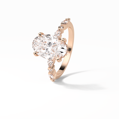 Oval Hidden Halo & Dainty Lab Grown Diamond Engagement Ring