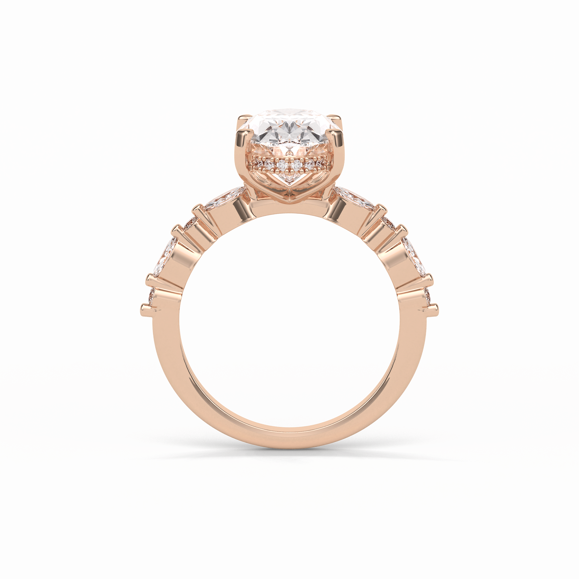 Oval Hidden Halo & Dainty Lab Grown Diamond Engagement Ring