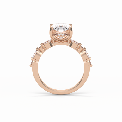 Oval Hidden Halo & Dainty Lab Grown Diamond Engagement Ring