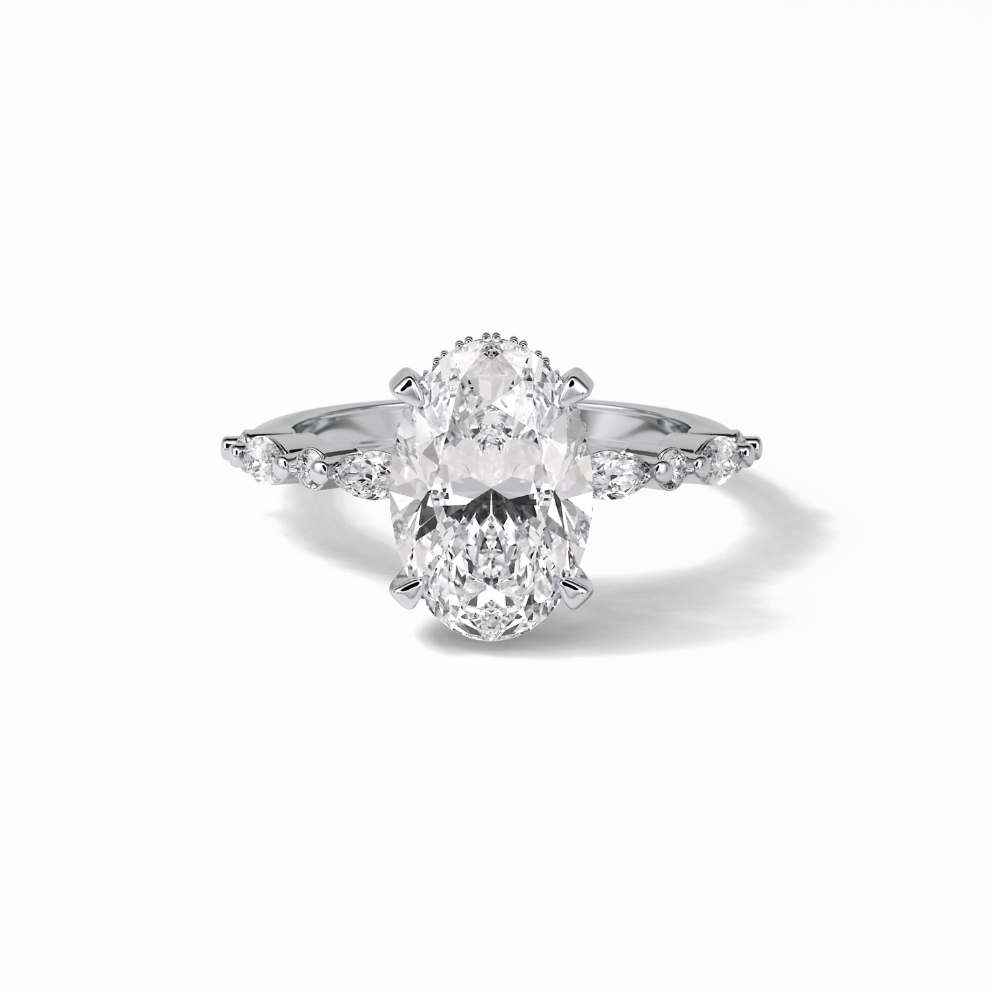 Oval Hidden Halo & Dainty Lab Grown Diamond Engagement Ring