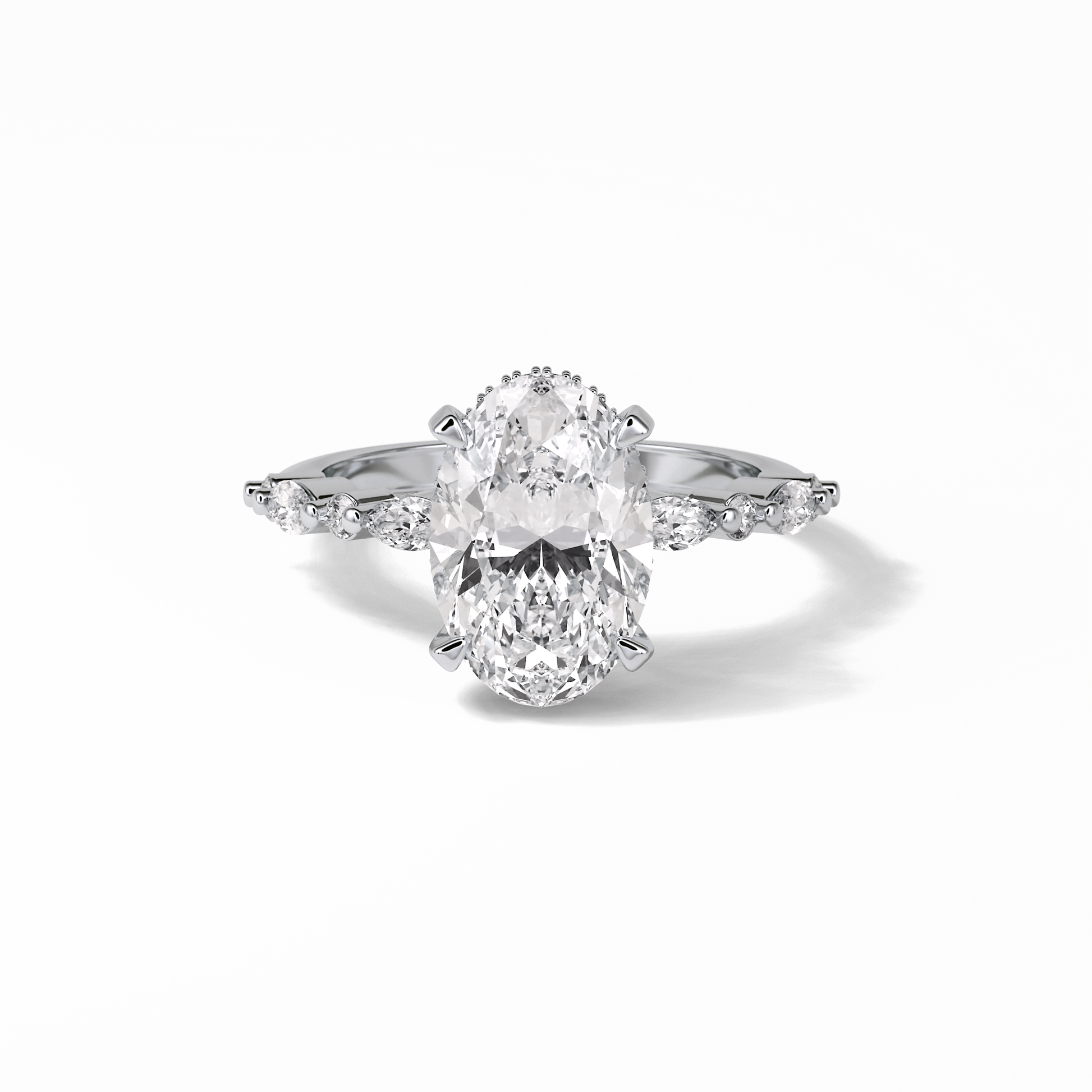 Oval Hidden Halo & Dainty Lab Grown Diamond Engagement Ring