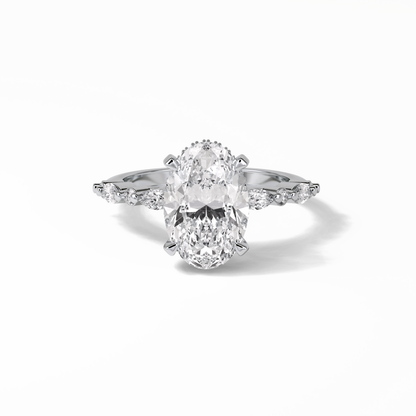 Oval Hidden Halo & Dainty Lab Grown Diamond Engagement Ring