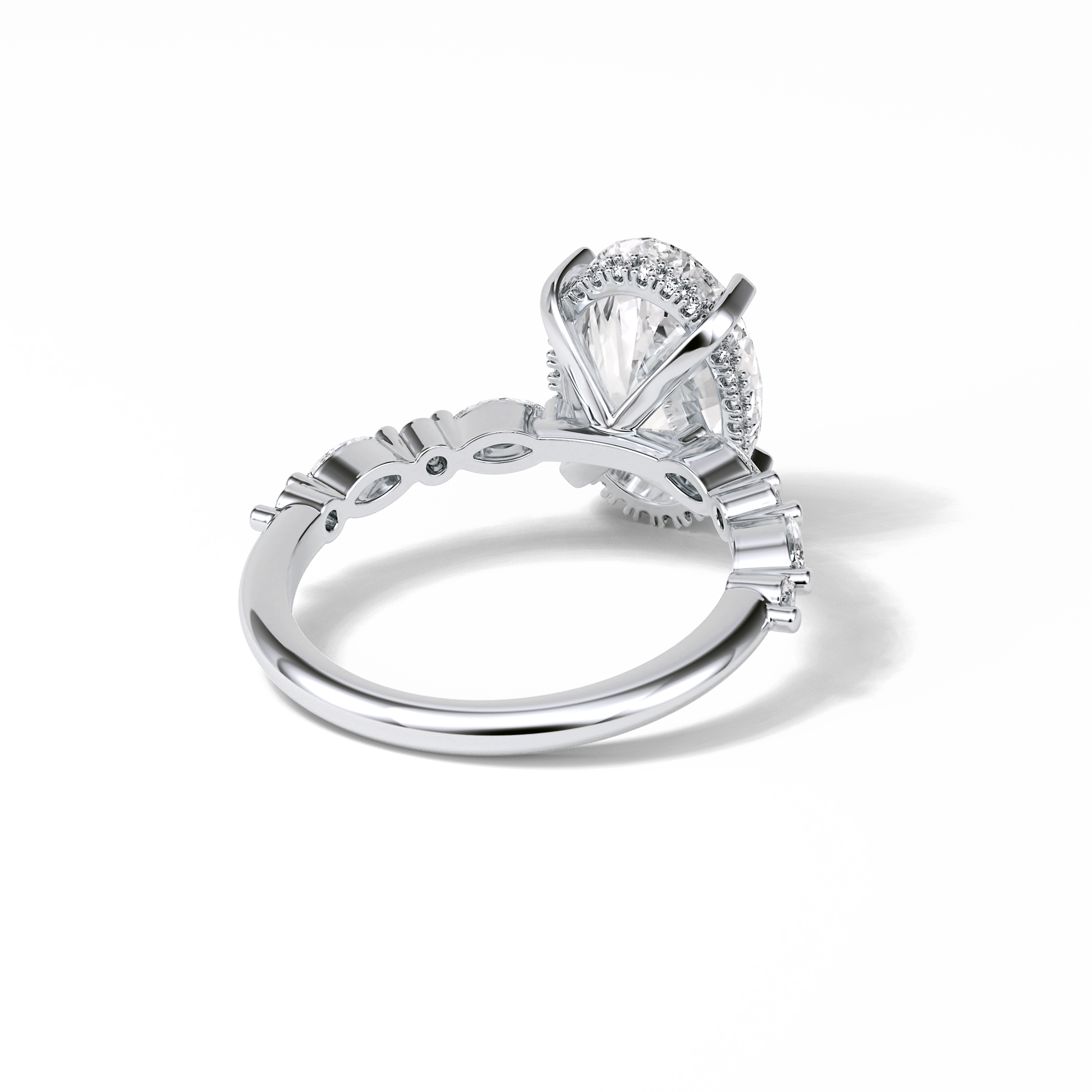 Oval Hidden Halo & Dainty Lab Grown Diamond Engagement Ring