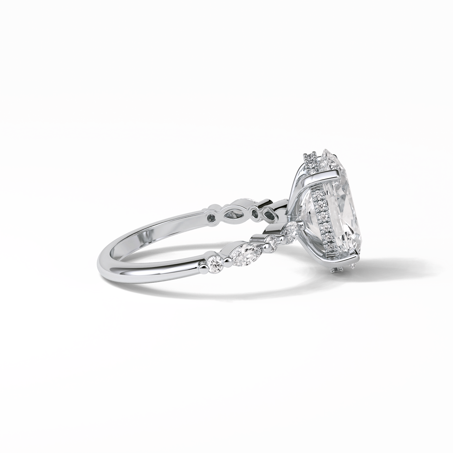 Oval Hidden Halo & Dainty Lab Grown Diamond Engagement Ring