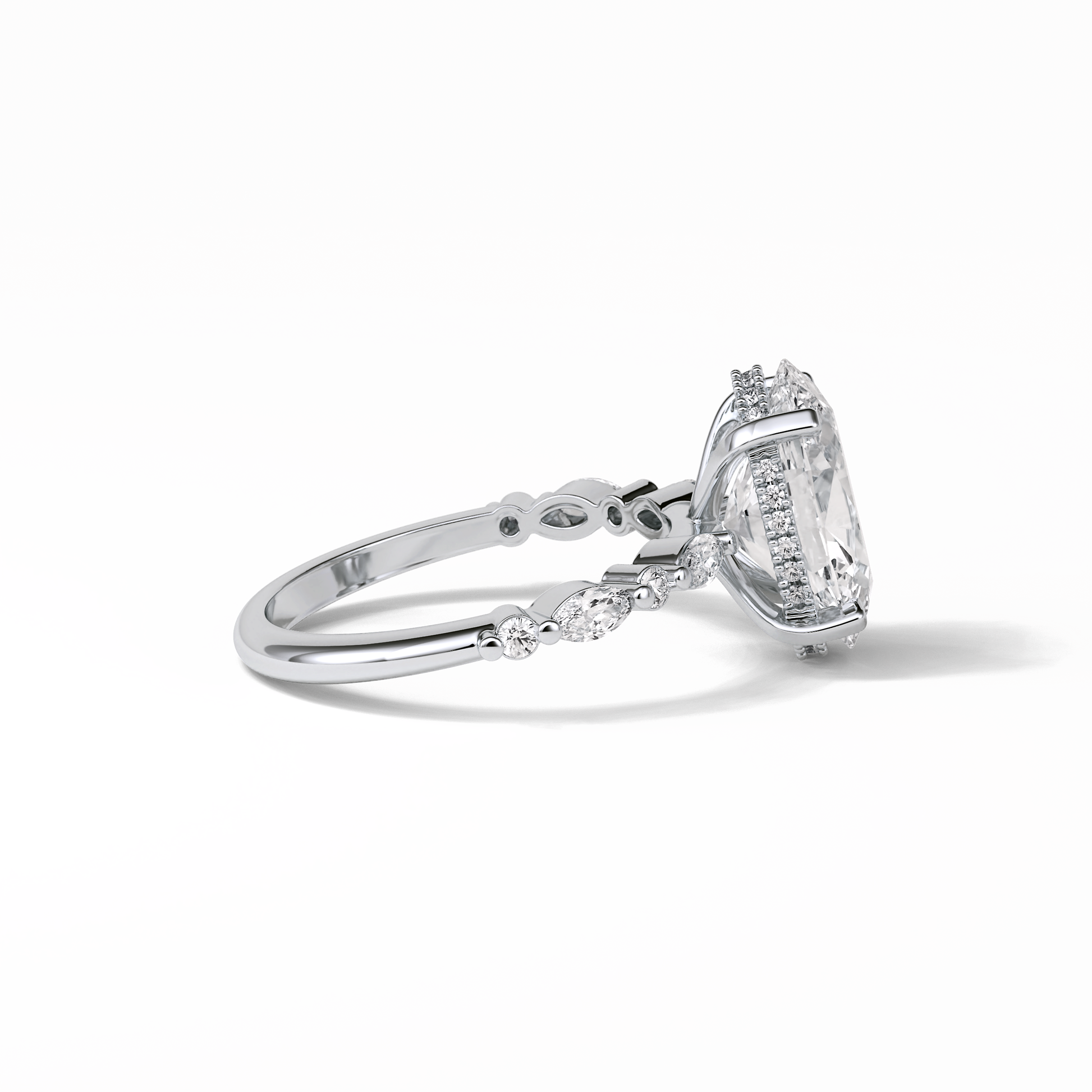 Oval Hidden Halo & Dainty Lab Grown Diamond Engagement Ring