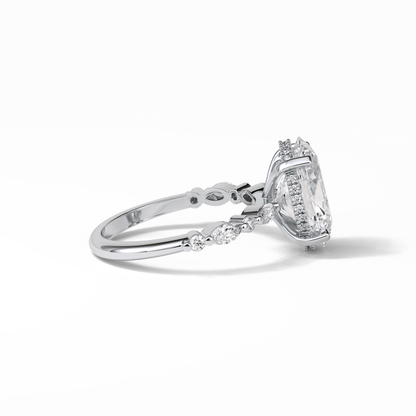 Oval Hidden Halo & Dainty Lab Grown Diamond Engagement Ring