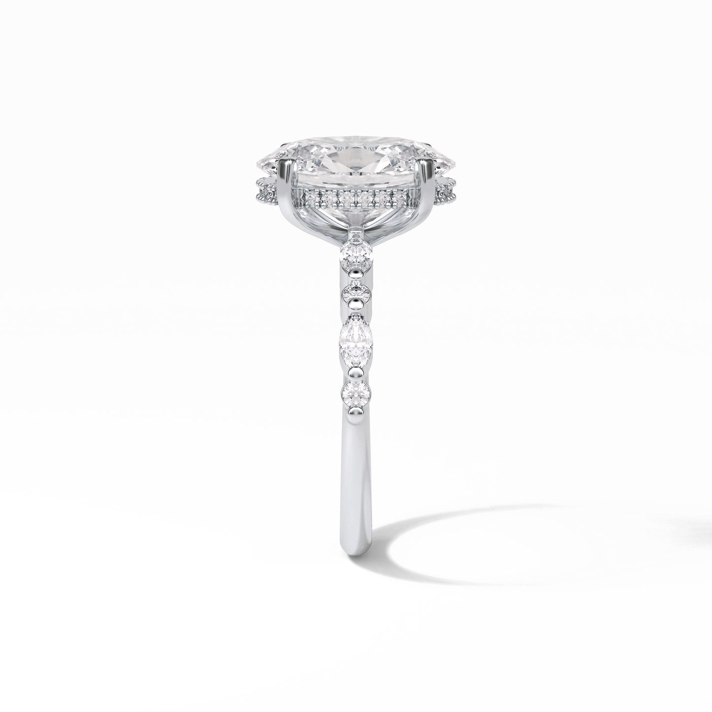 Oval Hidden Halo & Dainty Lab Grown Diamond Engagement Ring