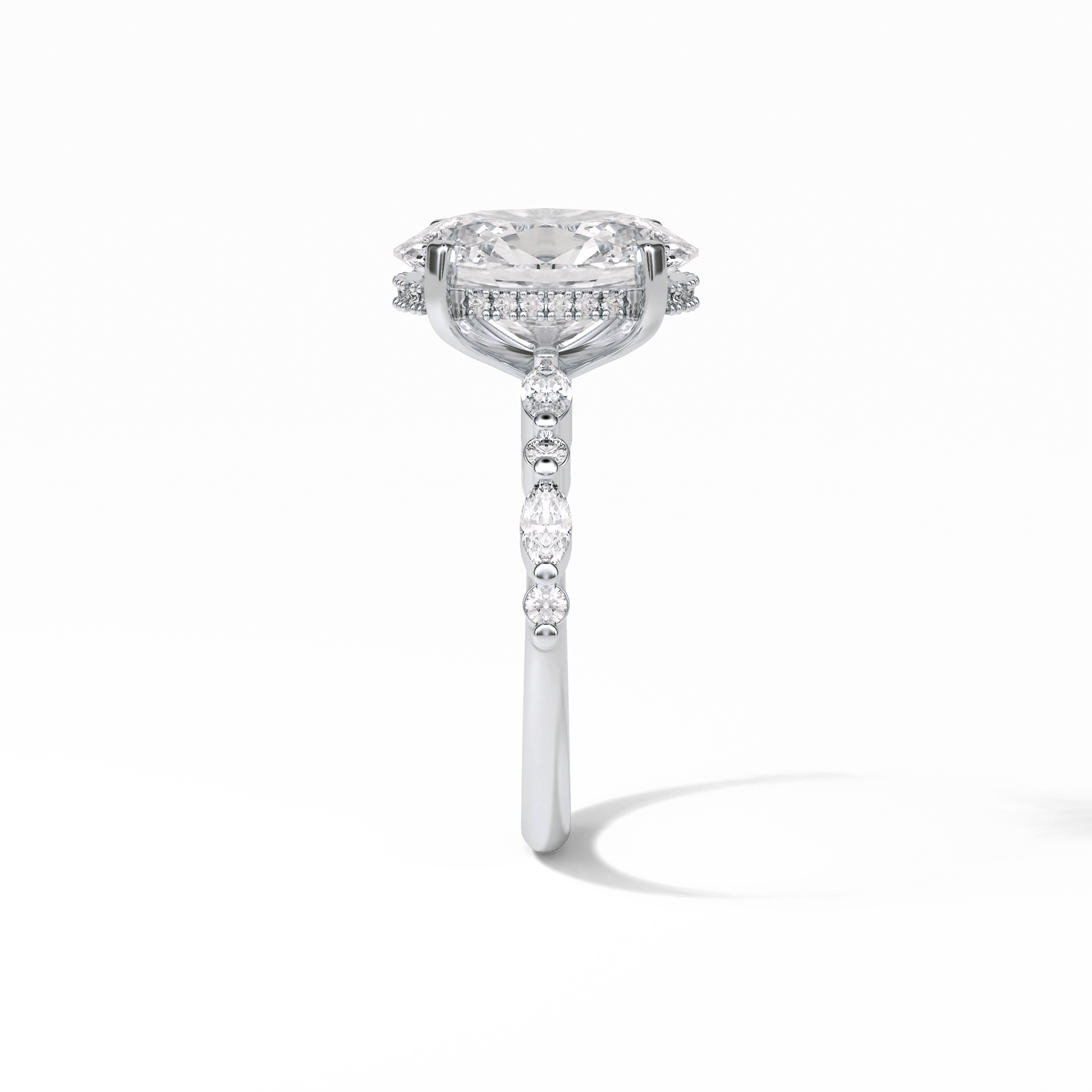 Oval Hidden Halo & Dainty Lab Grown Diamond Engagement Ring