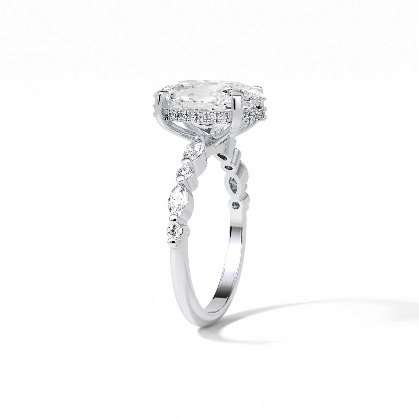 Oval Hidden Halo & Dainty Lab Grown Diamond Engagement Ring
