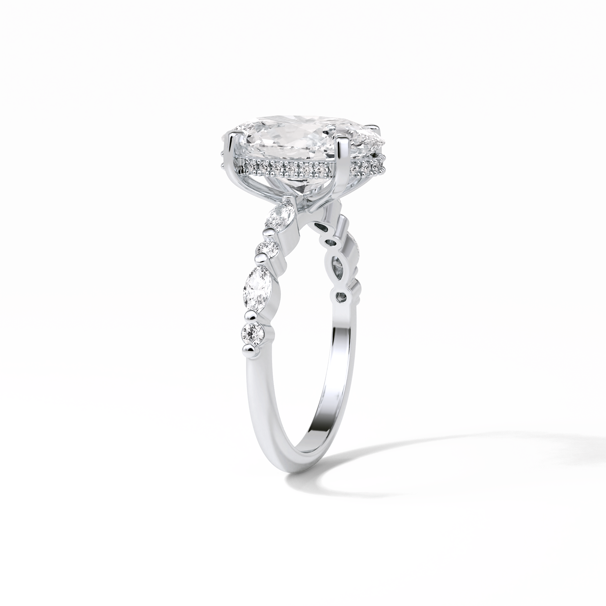Oval Hidden Halo & Dainty Lab Grown Diamond Engagement Ring
