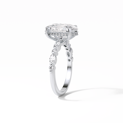 Oval Hidden Halo & Dainty Lab Grown Diamond Engagement Ring