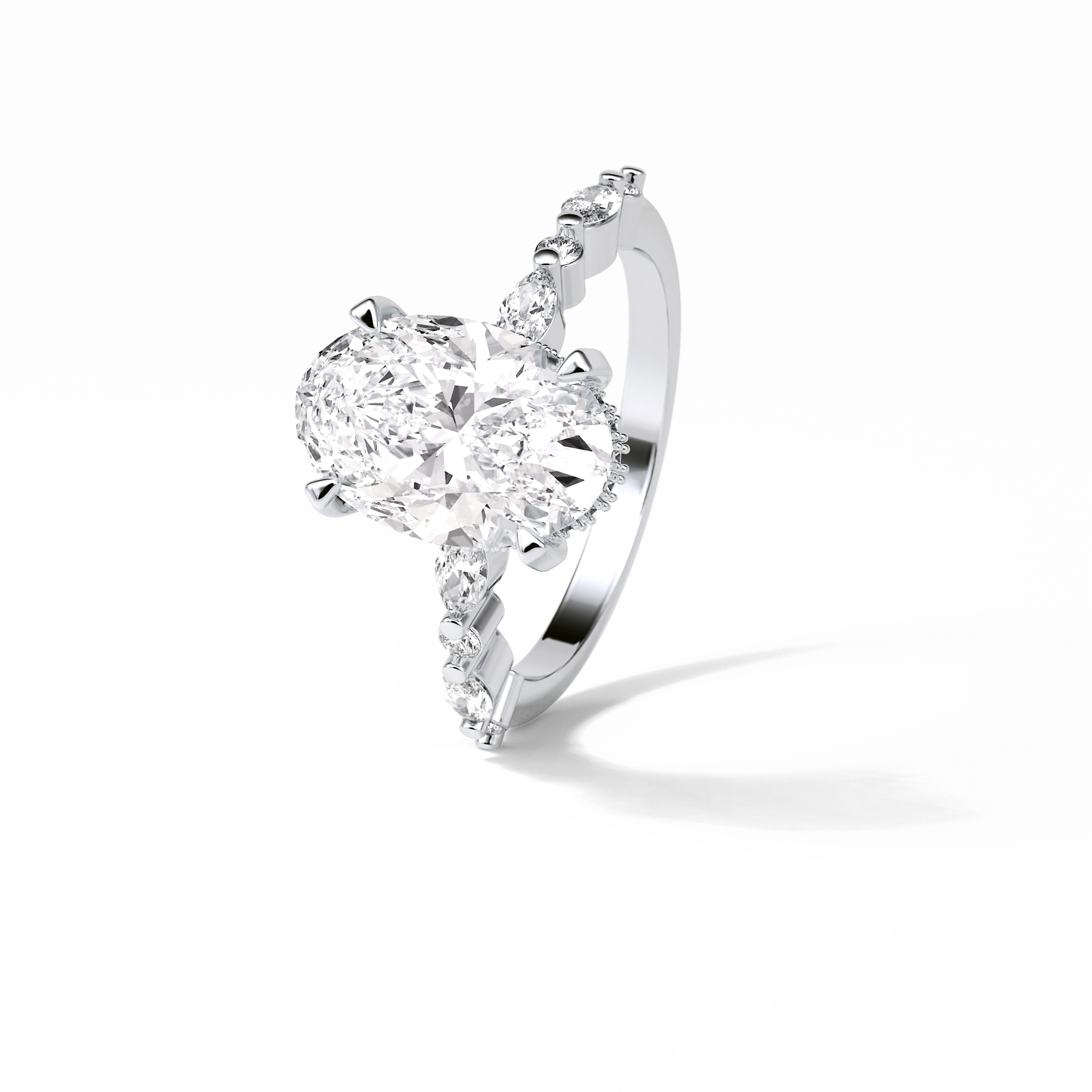 Oval Hidden Halo & Dainty Lab Grown Diamond Engagement Ring