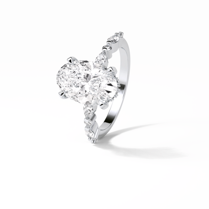 Oval Hidden Halo & Dainty Lab Grown Diamond Engagement Ring