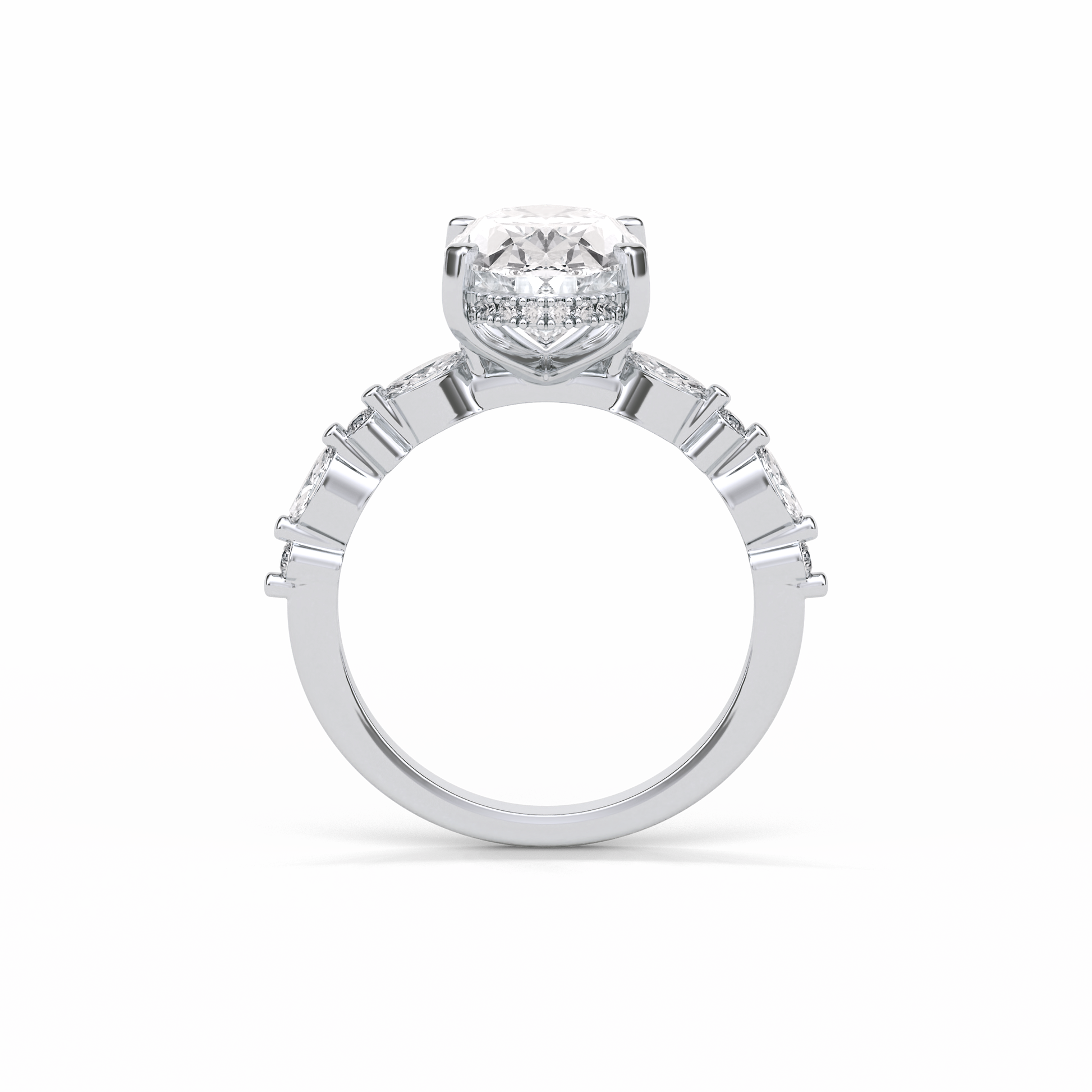 Oval Hidden Halo & Dainty Lab Grown Diamond Engagement Ring