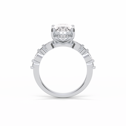Oval Hidden Halo & Dainty Lab Grown Diamond Engagement Ring