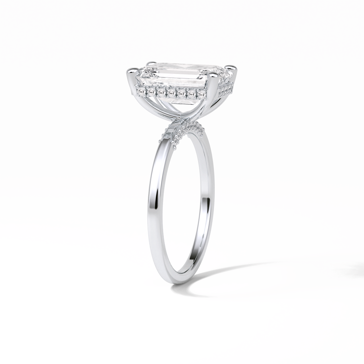 Emerald Hidden Halo Lab Grown Diamond Engagement Ring