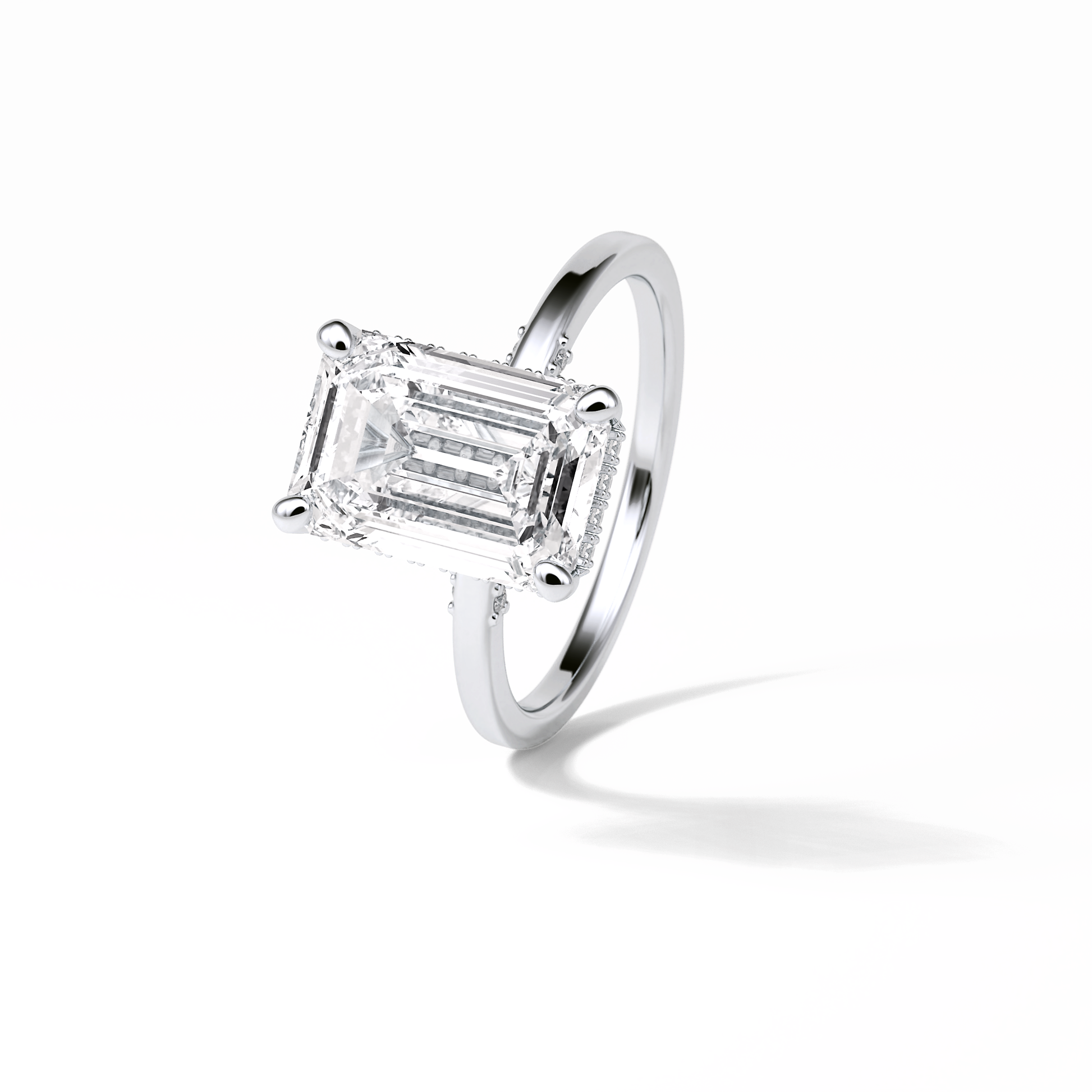 Emerald Hidden Halo Lab Grown Diamond Engagement Ring