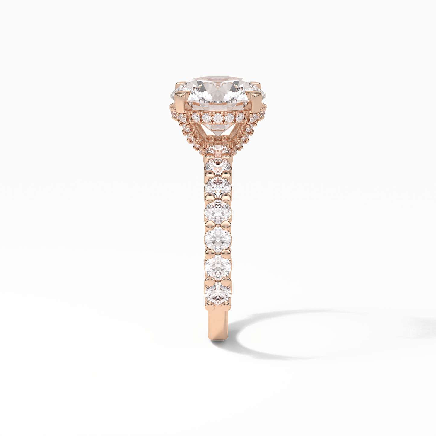 Round Hidden Halo & Pave Lab Grown Diamond Engagement Ring