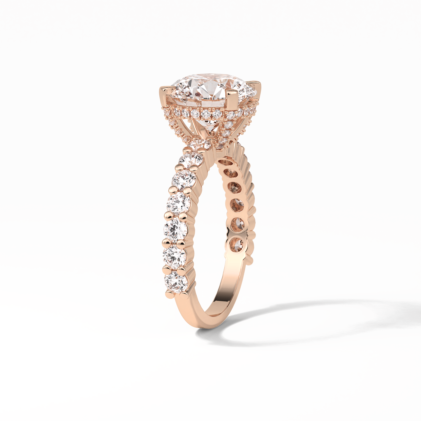 Round Hidden Halo & Pave Lab Grown Diamond Engagement Ring