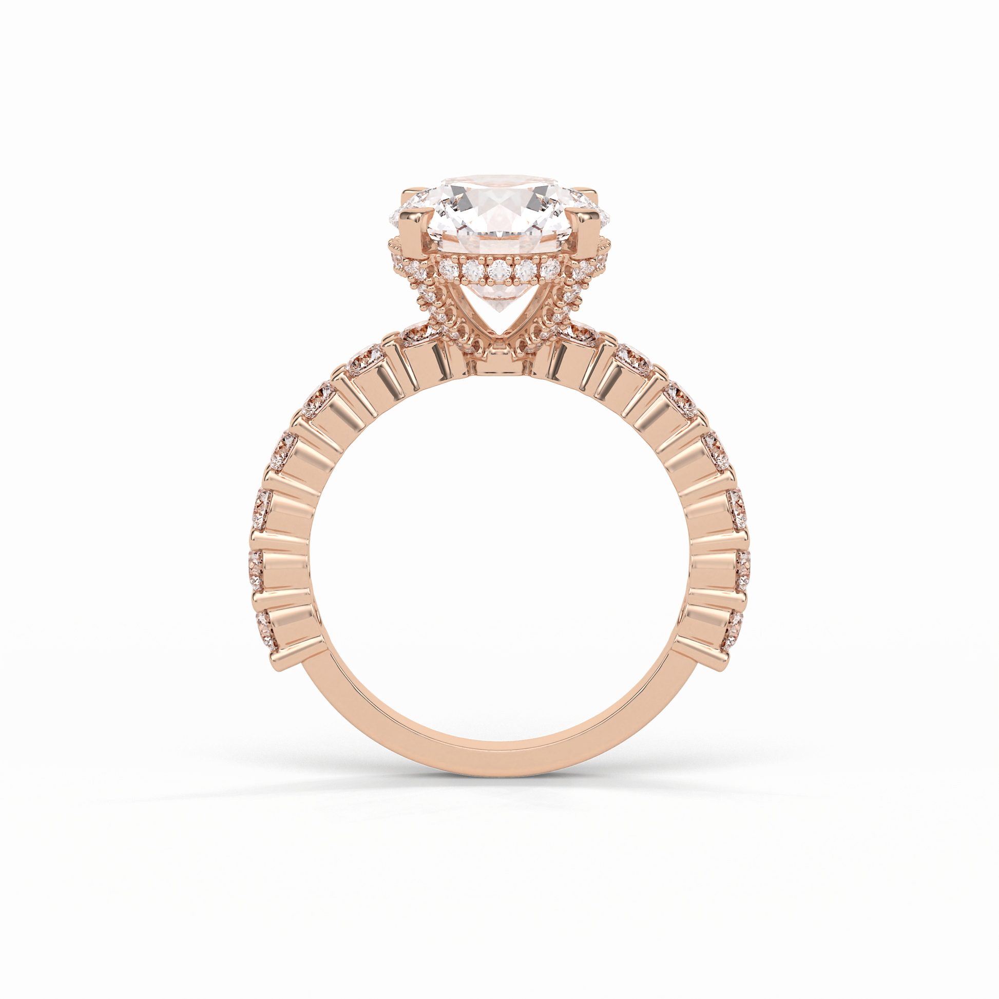 Round Hidden Halo & Pave Lab Grown Diamond Engagement Ring