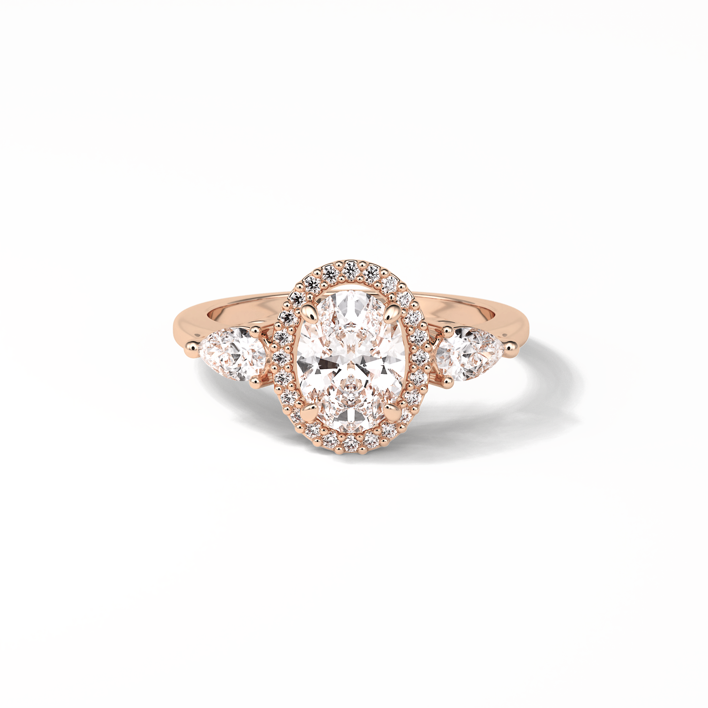 Oval Halo & Three Stones Lab Grown Diamond Engagement Ring
